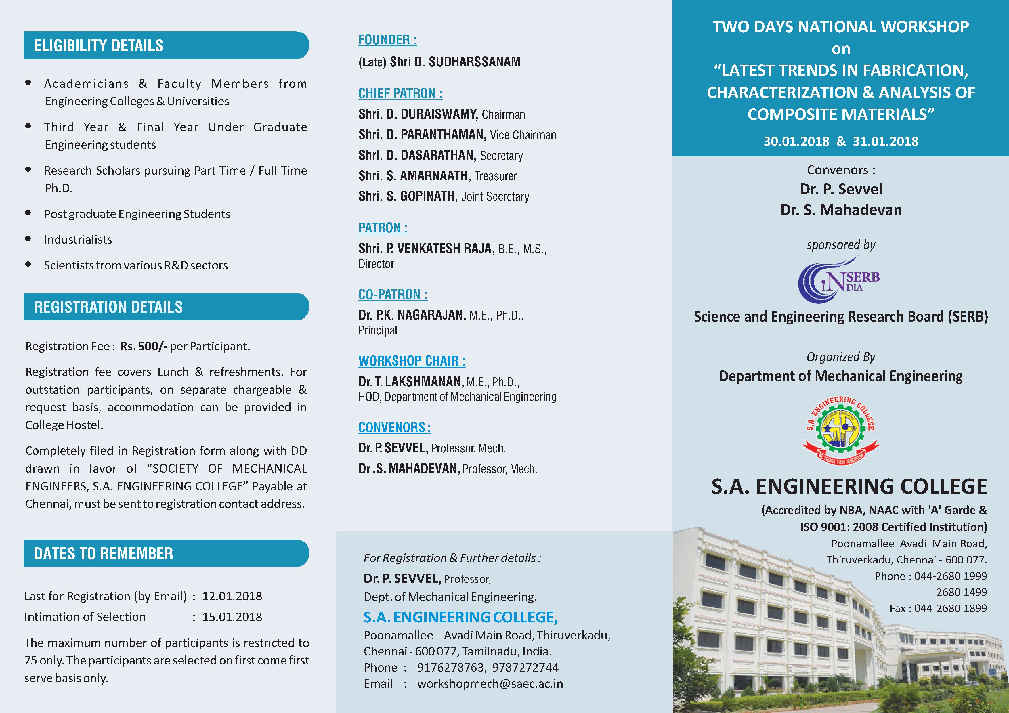 Two Days National Workshop on Latest trends in Fabrication, Characterization and Analysis of Composite Materials